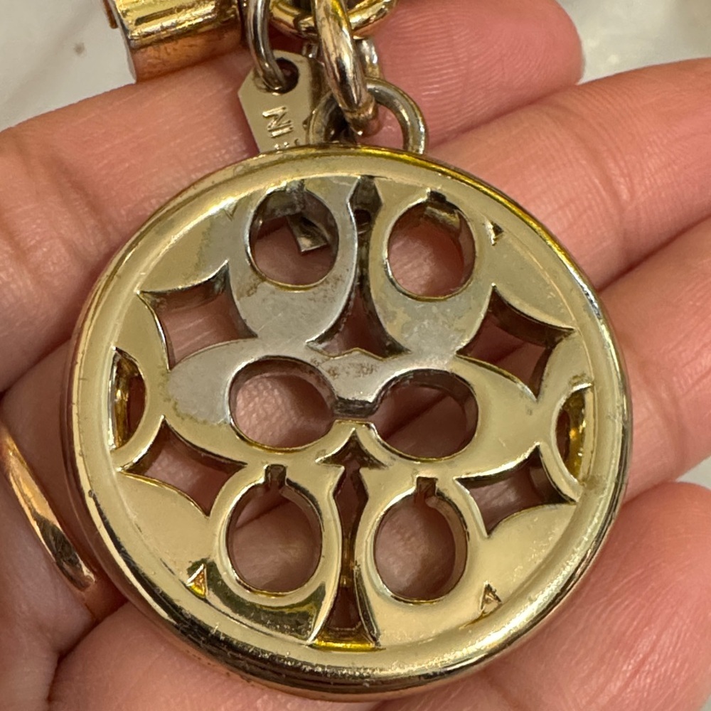 Coach Gold-Tone Crystal Logo Keychain Key & Card Holder Charm - Picture 6 of 8